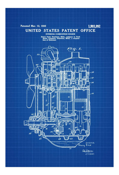 Ford Internal Combustion Engine Patent 1935 - Patent Print, Wall Decor, Engine Blueprint, Ford Patent, Automobile Decor, Automobile Art Art Prints mypatentprints 10X15 Parchment 