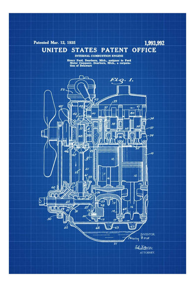 Ford Internal Combustion Engine Patent 1935 - Patent Print, Wall Decor, Engine Blueprint, Ford Patent, Automobile Decor, Automobile Art mws_apo_generated mypatentprints Parchment #MWS Options 39626547 