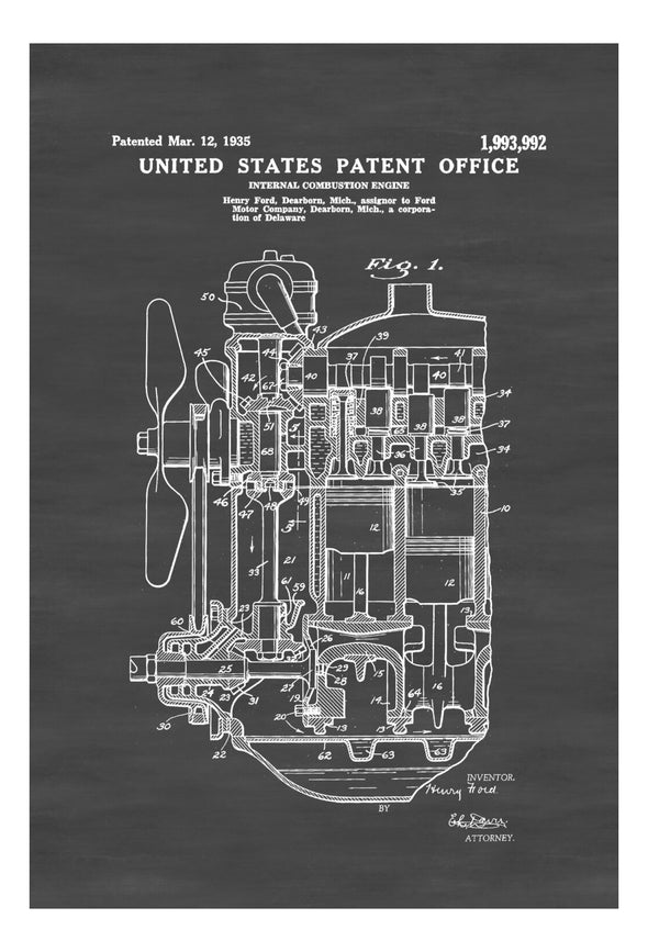 Ford Internal Combustion Engine Patent 1935 - Patent Print, Wall Decor, Engine Blueprint, Ford Patent, Automobile Decor, Automobile Art Art Prints mypatentprints 