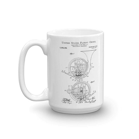 French Horn Patent Mug - Patent Mug, French Horn Mug, Musician Mug, Music Art, Musician Gift, Band Director Gift