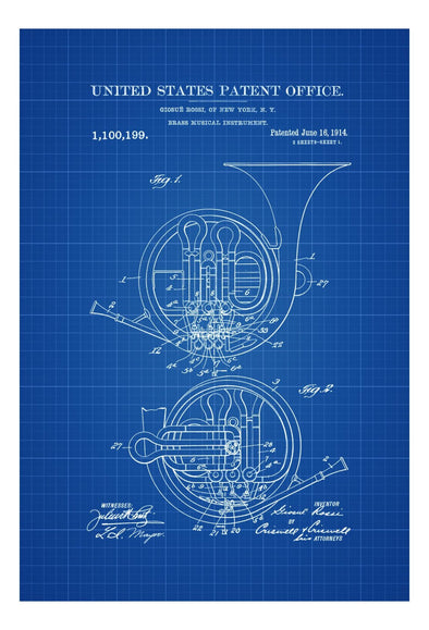 French Horn Patent - Patent Print, Wall Decor, Music Poster, Music Art, Brass Instrument, Wind Instrument, Brass Instrument Patent mws_apo_generated mypatentprints Blueprint #MWS Options 1570481879 