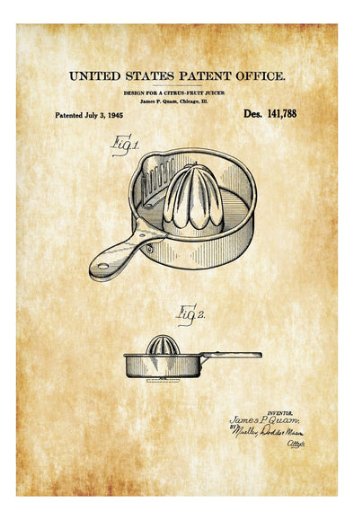 Fruit Juicer Patent Print - Decor, Kitchen Decor, Restaurant Decor, Patent Print, Wall Decor, Vintage Juicer, Bakery Art, Kitchen Tool Print mws_apo_generated mypatentprints Parchment #MWS Options 3951338810 
