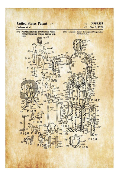 G.I. Action Figure Patent Poster - Vintage Toys, Retro Toys, Boys Room Wall Decor, Hasbro, G.I. Joe Patent, Toy Patent, mws_apo_generated mypatentprints Parchment #MWS Options 3924469053 