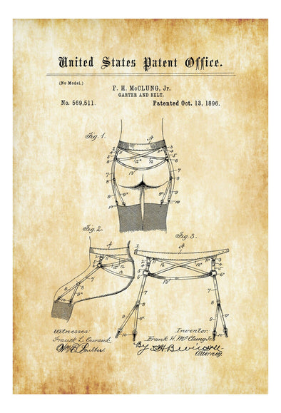 Garter Belt Patent - Vanity Decor, Girls Gift, Fashion Art, Girls Room Decor, Fashion Decor, Boutique Decor, Vintage Garter, Garter Patent Art Prints mypatentprints 10X15 Parchment 