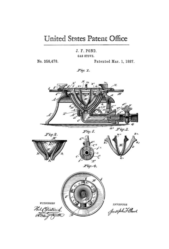 Gas Stove Range Patent 1887 - Kitchen Decor, Restaurant Decor, Patent Print, Wall Decor, Kitchen Patent, Chef Gift, Cooking, Gas Range