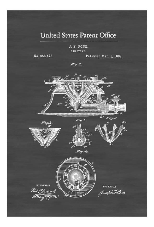Gas Stove Range Patent 1887 - Kitchen Decor, Restaurant Decor, Patent Print, Wall Decor, Kitchen Patent, Chef Gift, Cooking, Gas Range