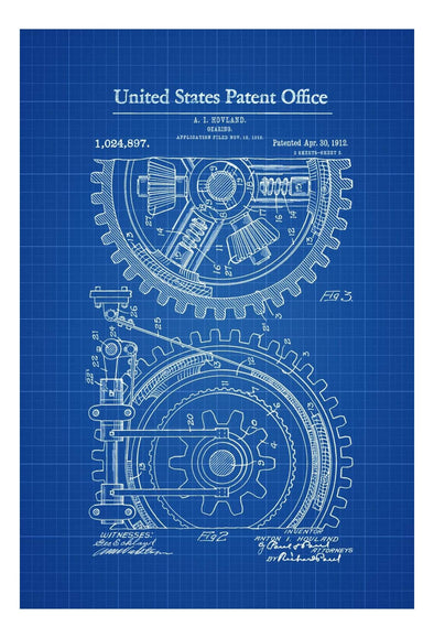 Gearing Patent 1912 - Patent Print, Garage Decor, Workshop Decor, Industrial Decor, Tool Art, Mechanical Engineer, Engineer Gift, Gears mws_apo_generated mypatentprints Blueprint #MWS Options 1531292201 