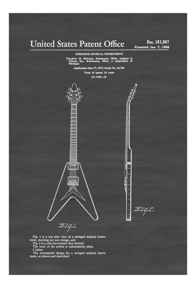 Gibson Flying V Guitar Patent - Patent Print, Wall Decor, Music Poster, Music Art, Musical Instrument Patent, Guitar Patent, Gibson Guitars mws_apo_generated mypatentprints Blueprint #MWS Options 1807394159 