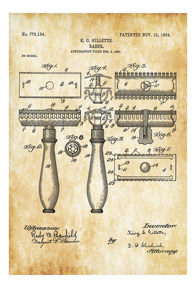 Gillette Razor Patent - Patent Print, Wall Decor, Bathroom Decor, Bathroom Art, Bathroom Poster, Bathroom Sign, Restroom Decor, Razor Patent mws_apo_generated mypatentprints Parchment #MWS Options 3011488221 