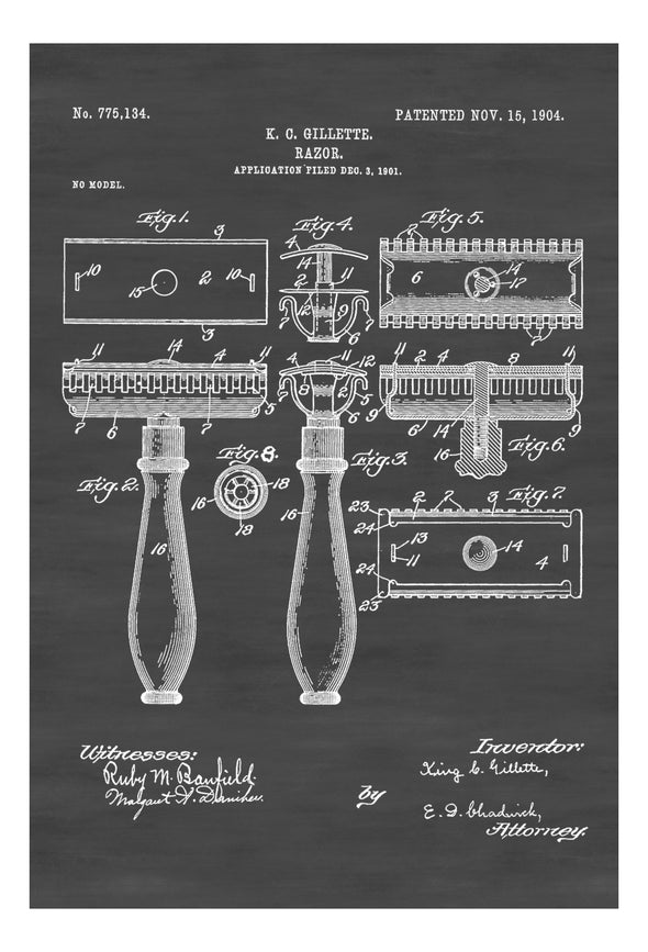 Gillette Razor Patent - Patent Print, Wall Decor, Bathroom Decor, Bathroom Art, Bathroom Poster, Bathroom Sign, Restroom Decor, Razor Patent
