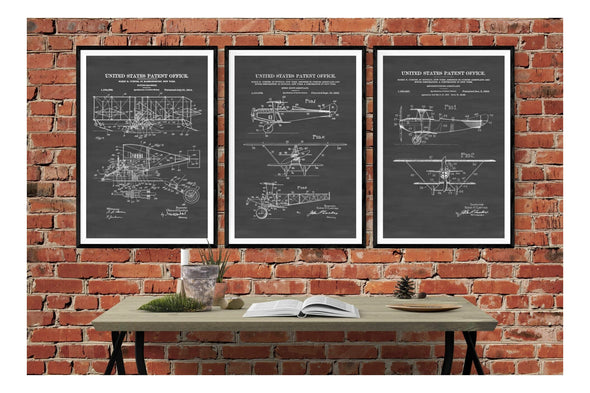 Glenn Curtis Airplane Patent Collection of 3 Patent Prints - Airplane Blueprint, Vintage Aviation Art Decor, Pilot Gift, Airplane Poster Art Prints mypatentprints 