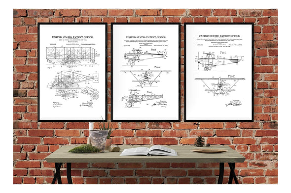 Glenn Curtis Airplane Patent Collection of 3 Patent Prints - Airplane Blueprint, Vintage Aviation Art Decor, Pilot Gift, Airplane Poster Art Prints mypatentprints 