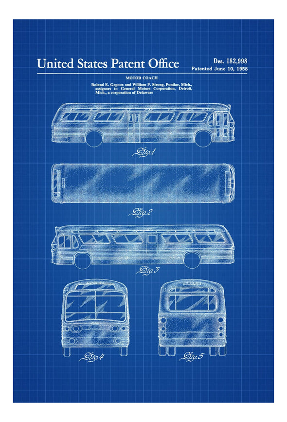GM Motor Coach - Patent Print, Wall Decor, Automobile Decor, Automobile Art, Car Patent, Auto Patent, GM Motor Coach Print Art Prints mypatentprints 