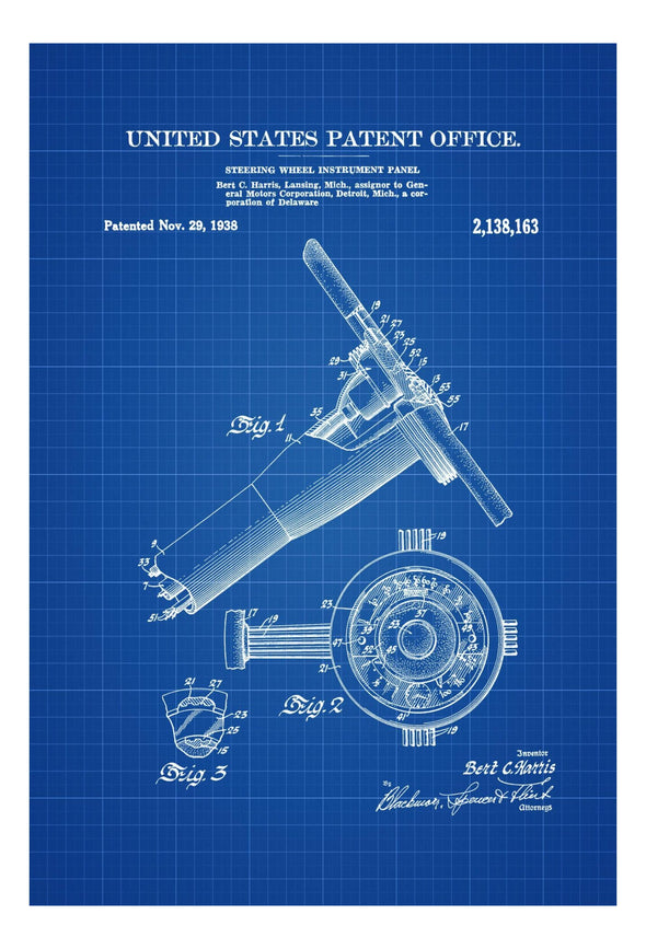 GM Steering Wheel Instrument Panel Patent - Automobile Decor, Automobile Art, Classic Car, Patent Print, Wall Decor, Steering Blueprint Art Prints mypatentprints 5X7 Blueprint 