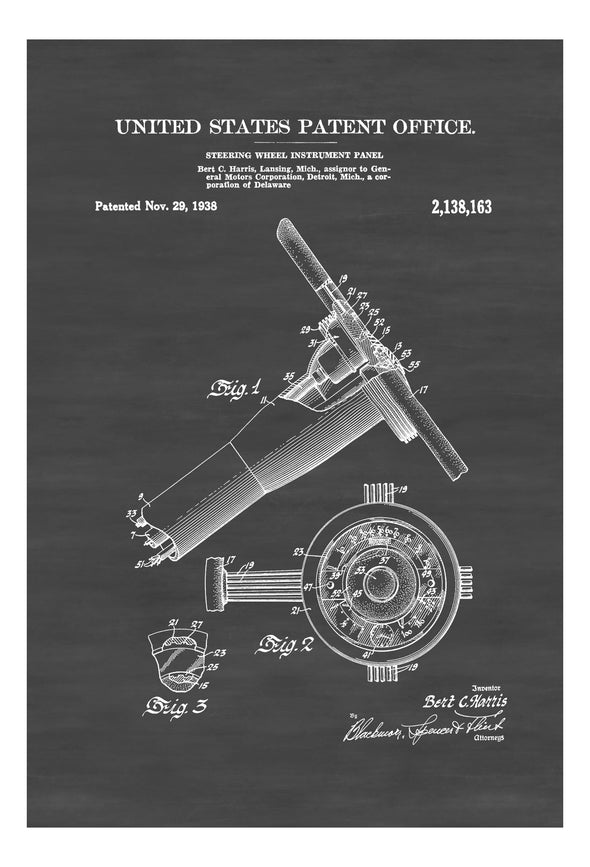 GM Steering Wheel Instrument Panel Patent - Automobile Decor, Automobile Art, Classic Car, Patent Print, Wall Decor, Steering Blueprint Art Prints mypatentprints 