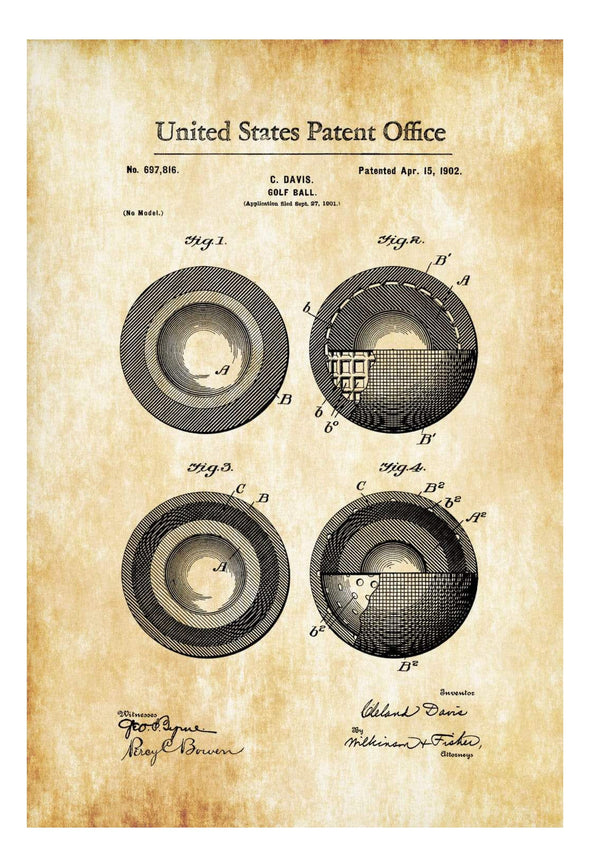 Golf Ball Patent 1902 - Patent Print, Wall Decor, Golf Art, Golfer Gift, Golfing Print, Golf Players, Vintage Golf, Gift for Golfer mws_apo_generated mypatentprints Parchment #MWS Options 1688708465 