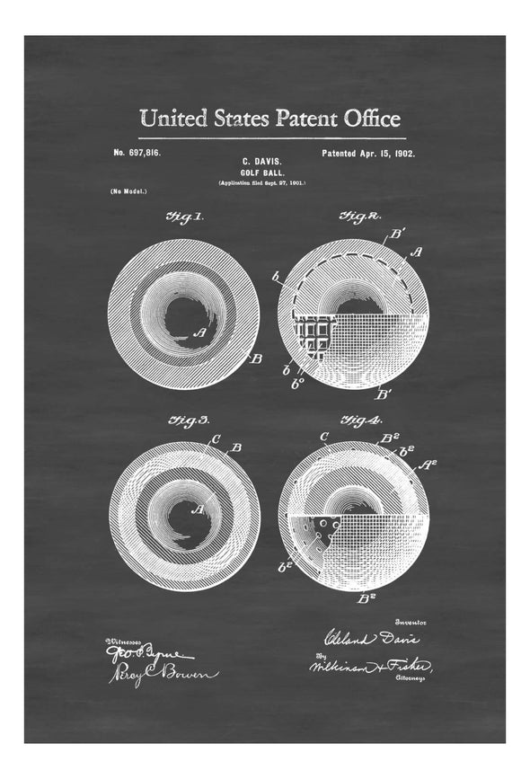 Golf Ball Patent 1902 - Patent Print, Wall Decor, Golf Art, Golfer Gift, Golfing Print, Golf Players, Vintage Golf, Gift for Golfer