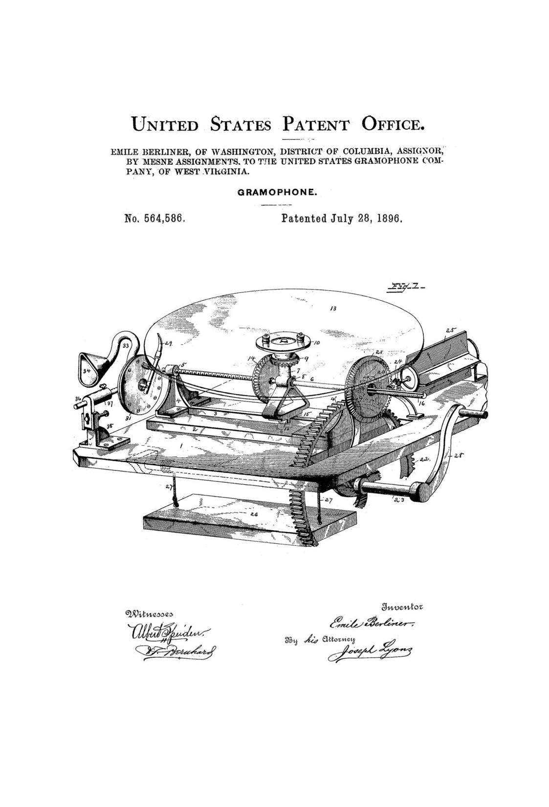Gramophone Patent - Patent Print, Wall Decor, Gramophone Poster, Paten ...