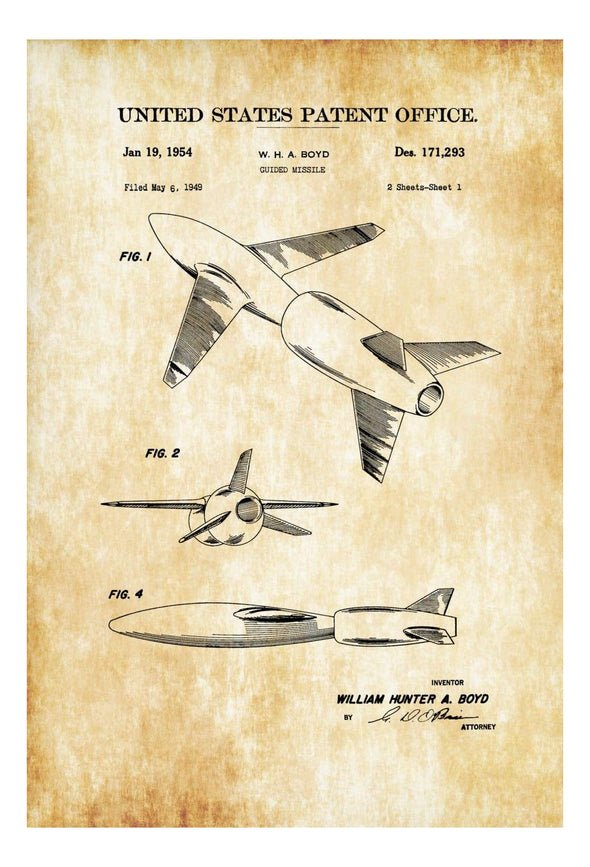Guided Missile Patent 1954 - Space Art, Space Poster, Space Program, Blueprint, Pilot Gift, Space Decor, Rockets, Space Exploration