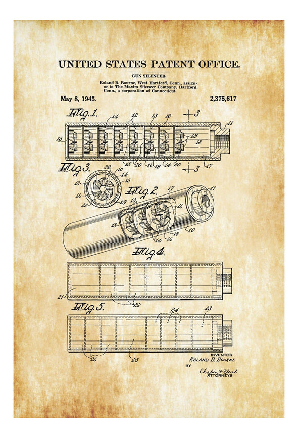 Gun Silencer Patent - Patent Print, Wall Décor, Gun Art, Firearm Art, Silencer Patent, Weapon Patent, Gun Patent, Gun Silencer, Spy Art Art Prints mypatentprints 