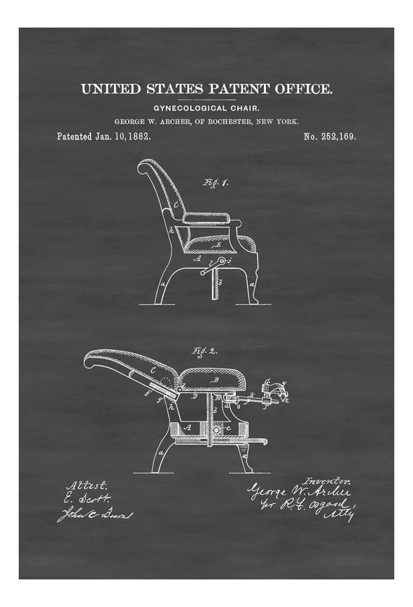 Gynecological Chair Patent - Patent Print, Wall Decor, Gynecological Office Decor, Medical Art, Clinic Art, Medical Decor, Surgical Chair Art Prints mypatentprints 