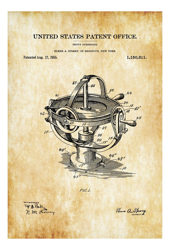 GyroCompass Patent- Vintage Nautical, Sailing Decor, Nautical Decor, Beach House Decor, Astronomy Compass, Solarometer, Nautical Compass Art Prints mypatentprints 5X7 Blueprint 