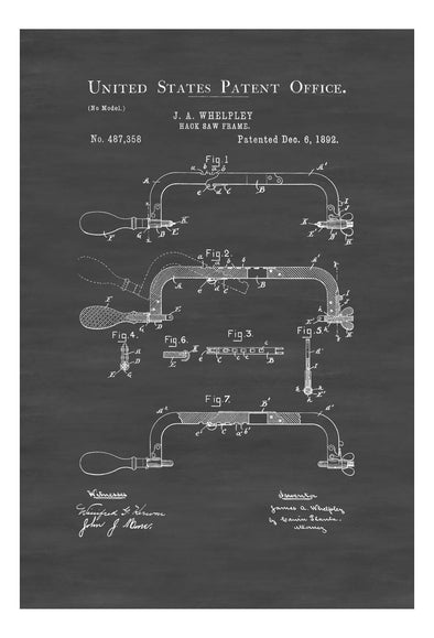 Hacksaw Patent 1892 - Patent Print, Vintage Tools, Garage Decor, Workshop Decor, Hack Saw, Tool Poster, Tool Art, Old Tools, Plumber Gift mws_apo_generated mypatentprints Parchment #MWS Options 1137223003 