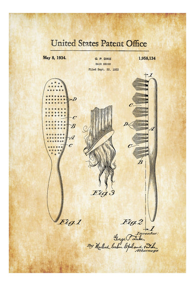 Hair Brush Patent - Vintage Hair Brush, Girls Room Wall Decor, Vanity Decor, Hair Salon Art, Hair Stylist Gift, Salon Decor