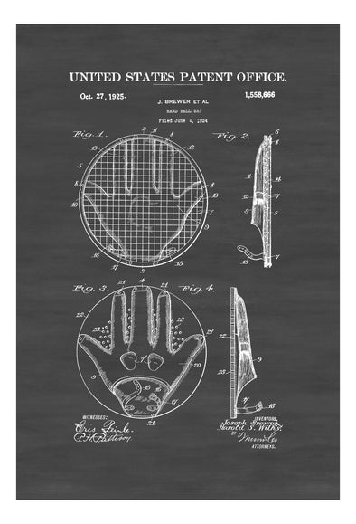 Hand Ball Bat Patent 1924 - Patent Print, Hand Ball Art, Hand Ball Gift, Hand Ball Bat, Sports Art, Hand Ball Patent, Vintage Sports Art Prints mypatentprints 10X15 Parchment 