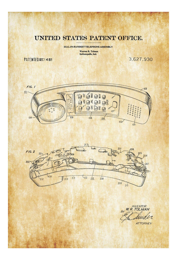 Handset Telephone Patent - Decor, Office Decor, Patent Print, Phone Patent, Telephone Patent, Telephone Blueprint, Telephone Patent Print Art Prints mypatentprints 