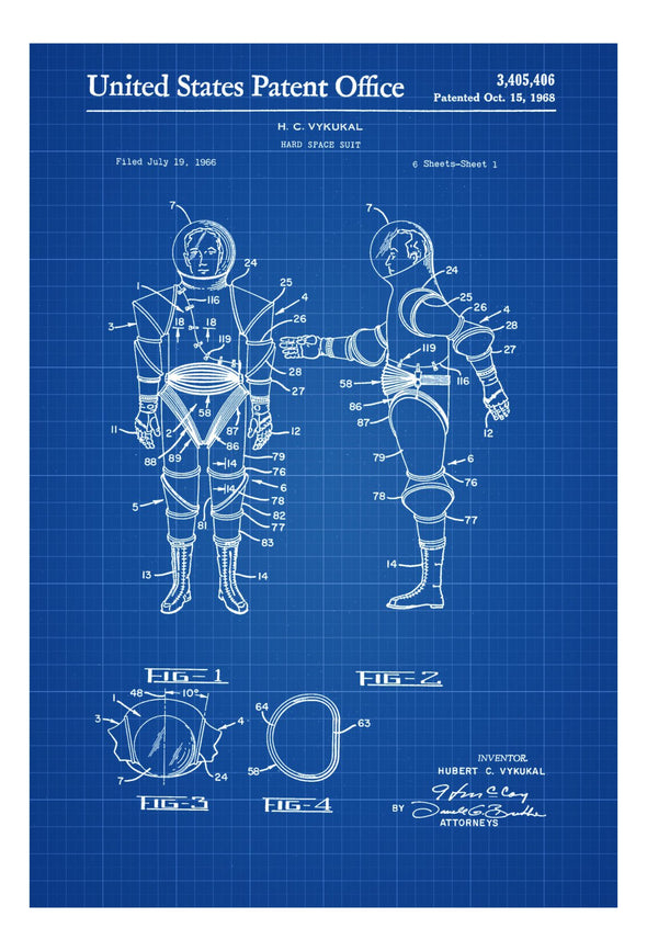 Hard Space Suit Patent - Space Art, Aviation Art, Blueprint, Pilot Gift, Aircraft Decor, Space Poster, Space Program, Diagrams, Astronaut
