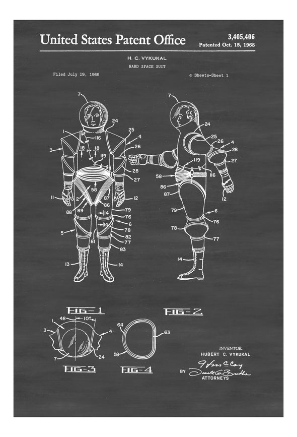 Hard Space Suit Patent - Space Art, Aviation Art, Blueprint, Pilot Gift, Aircraft Decor, Space Poster, Space Program, Diagrams, Astronaut