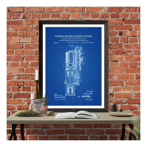 Harley Combustion Engine Patent Print 1914 - Wall Decor, Motorcycle Decor, Harley Davidson Patent, Harley Engine Blueprint mws_apo_generated mypatentprints Parchment #MWS Options 2876484056 