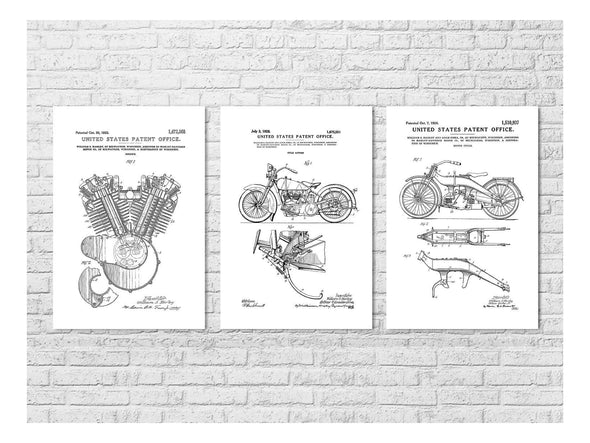 Harley Davidson Patent Collection of 3 - Patent Prints, Wall Decor, Motorcycle Decor, Harley Davidson Art, Harley  Patents, Harley Bike