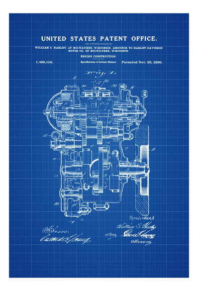 Harley Engine Patent - Patent Print, Wall Decor, Motorcycle Decor, Harley Davidson Patent, Harley Engine Blueprint, Harley Patent