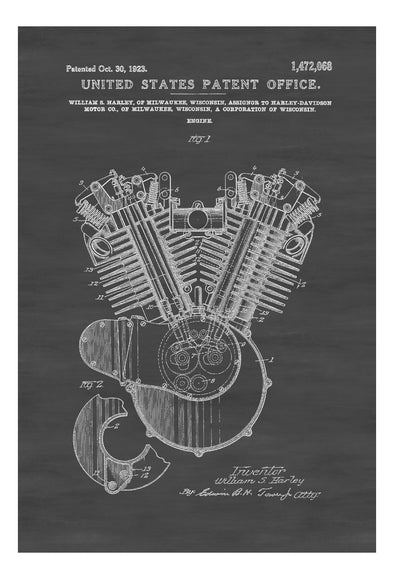 Harley Motorcycle Engine Patent - Patent Print, Wall Decor, Motorcycle Decor,  Harley Davidson Patent, Harley Engine Blueprint