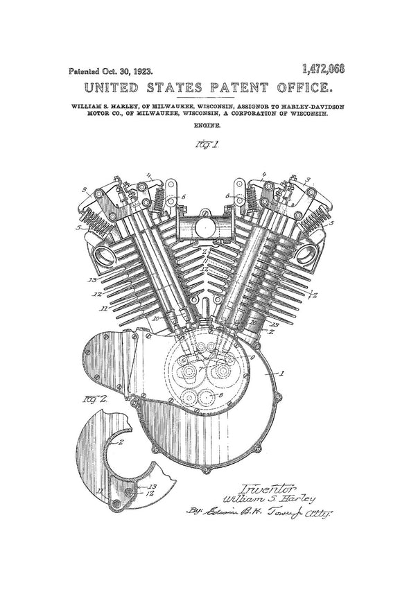 Harley Motorcycle Engine Patent - Patent Print, Wall Decor, Motorcycle Decor,  Harley Davidson Patent, Harley Engine Blueprint