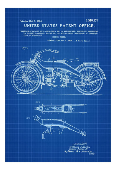 Harley Motorcycle Patent - Patent Print, Wall Decor, Motorcycle Decor, Harley Davidson Art mws_apo_generated mypatentprints Parchment #MWS Options 1207936349 