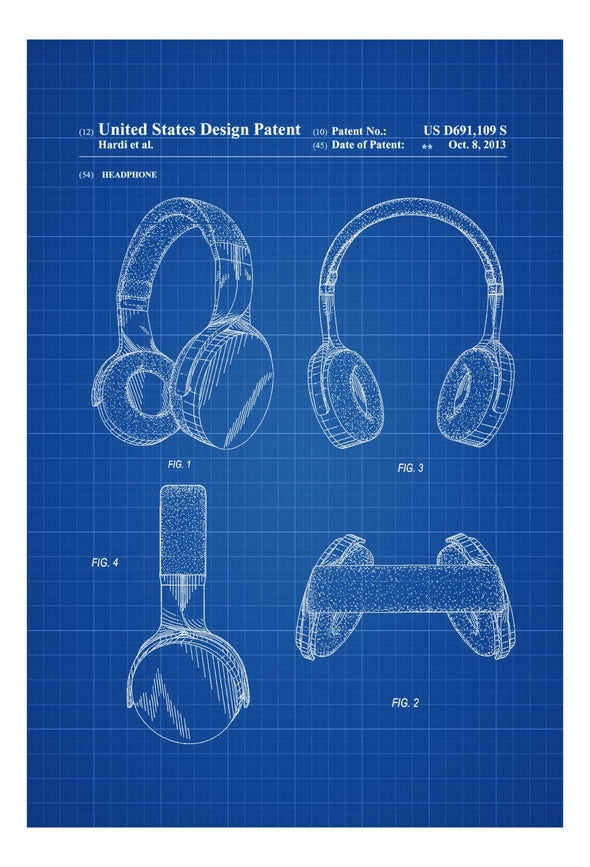 Headphone Patent - Patent Print, Wall Decor, Headphone Poster, Home Theater Decor, Music Buff