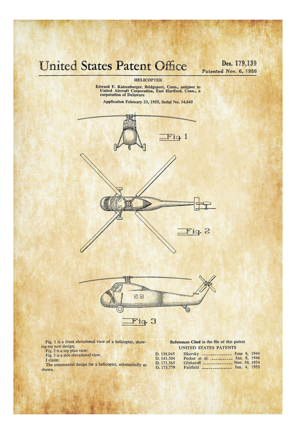 Helicopter Patent 1956 - Helicopter Poster, Vintage Helicopter, Helicopter Blueprint, Aviation Art, Pilot Gift, Aircraft Decor mws_apo_generated mypatentprints Parchment #MWS Options 3659573750 