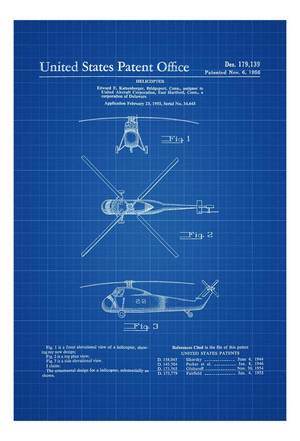 Helicopter Patent 1956 - Helicopter Poster, Vintage Helicopter, Helicopter Blueprint, Aviation Art, Pilot Gift, Aircraft Decor Art Prints mypatentprints 