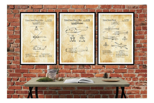 Helicopter Patent Collection of 3 Patent Prints - Helicopter Poster, Vintage Helicopter, Helicopter Blueprint, Aviation Decor, Pilot Gift Art Prints mypatentprints 