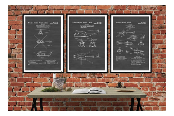 Helicopter Patent Collection of 3 Patent Prints - Helicopter Poster, Vintage Helicopter, Helicopter Blueprint, Aviation Decor, Pilot Gift Art Prints mypatentprints 