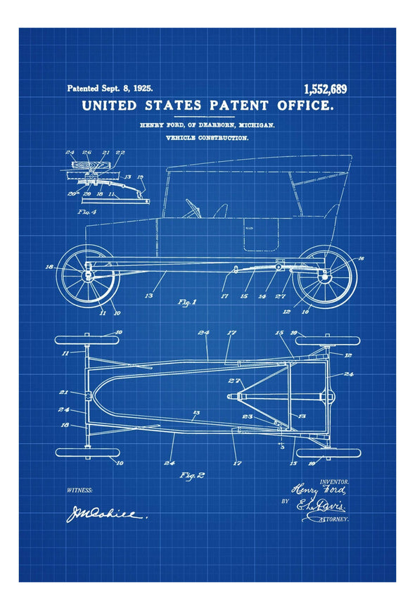 Henry Ford Automobile Patent 1925 - Patent Print, Wall Decor, Ford Blueprint, Ford Patent, Automobile Decor, Car Art, Automobile Blueprint Art Prints mypatentprints 