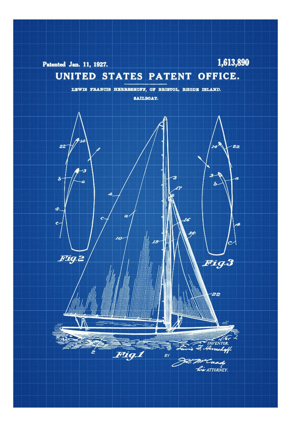 Herreshoff Sail Boat Patent Print - Vintage Sailboat, Boat Blueprint, Naval Art, Sailor Gift, Nautical Decor, Sailboat, Sailboat Decor mws_apo_generated mypatentprints Blueprint #MWS Options 1367517731 