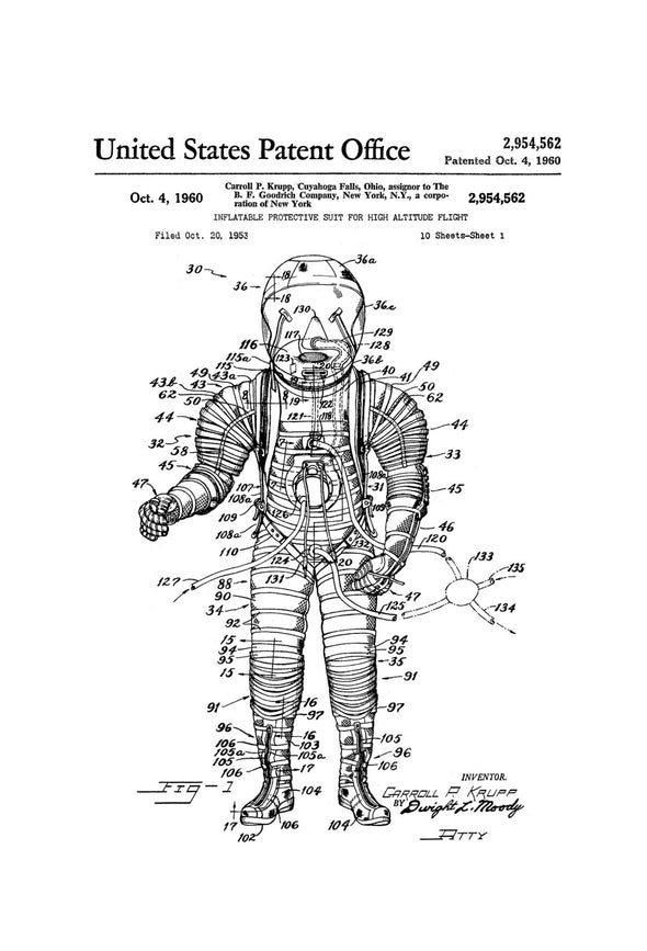 High Altitude Flight Suit Patent - Space Art, Aviation Art, Blueprint, Pilot Gift, Aircraft Decor, Space Poster, Space Program, Astronauts