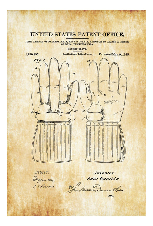 Hockey Glove Patent - Patent Print, Wall Decor, Hockey Art, Hockey Patent, Hockey Gift, Hockey Glove, Hockey Players