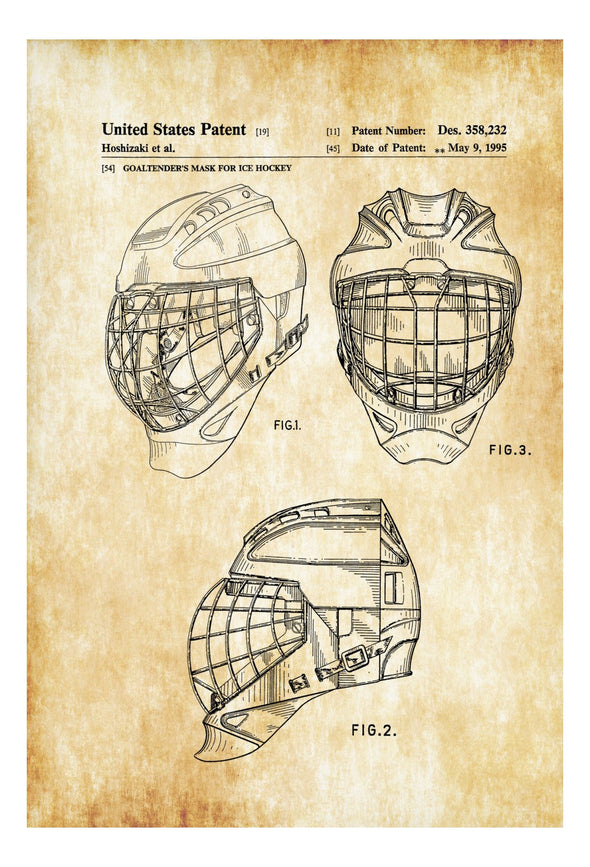 Hockey Goaltender Mask Patent - Patent Print, Wall Decor, Hockey Art, Hockey Patent, Hockey Gift, Goalie Mask, Hockey Mask