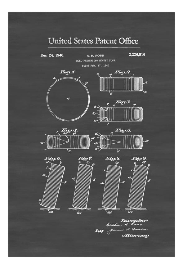 Hockey Puck Patent 1940 - Patent Print, Wall Decor, Hockey Art, Hockey Patent, Hockey Coach, Coach Gift, Hockey Gift, Sports Art mws_apo_generated mypatentprints Parchment #MWS Options 1391306086 