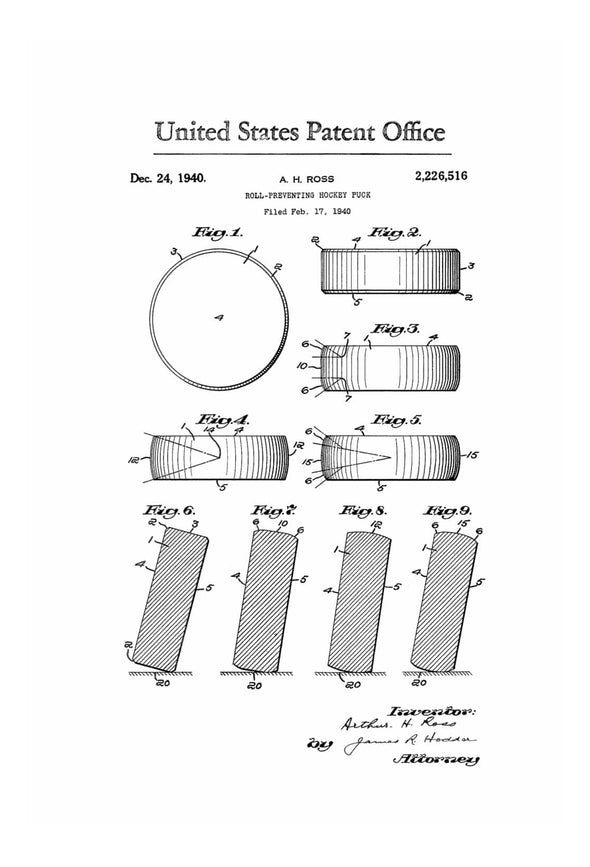 Hockey Puck Patent 1940 - Patent Print, Wall Decor, Hockey Art, Hockey Patent,  Hockey Coach, Coach Gift, Hockey Gift, Sports Art